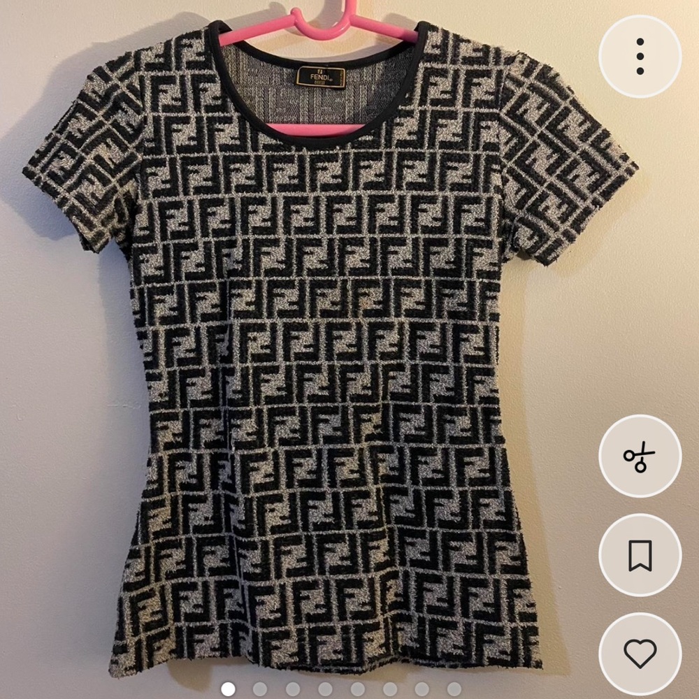 Fendi Short-Sleeve Monogram Knit Top in Black and Cream